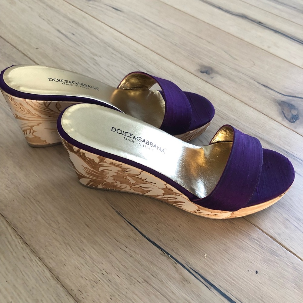 Dolce & Gabbana Purple Silk Mule Wedges Sz 36